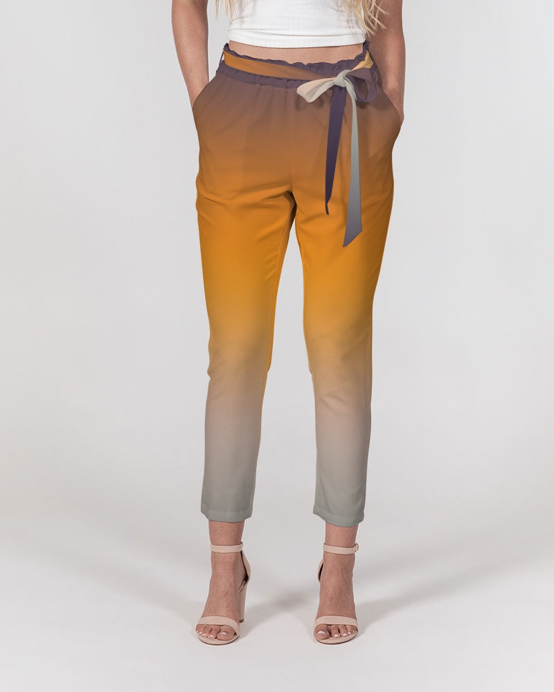 Smokey Orange Women's Belted Tapered Pants-cloth-Digital Rawness