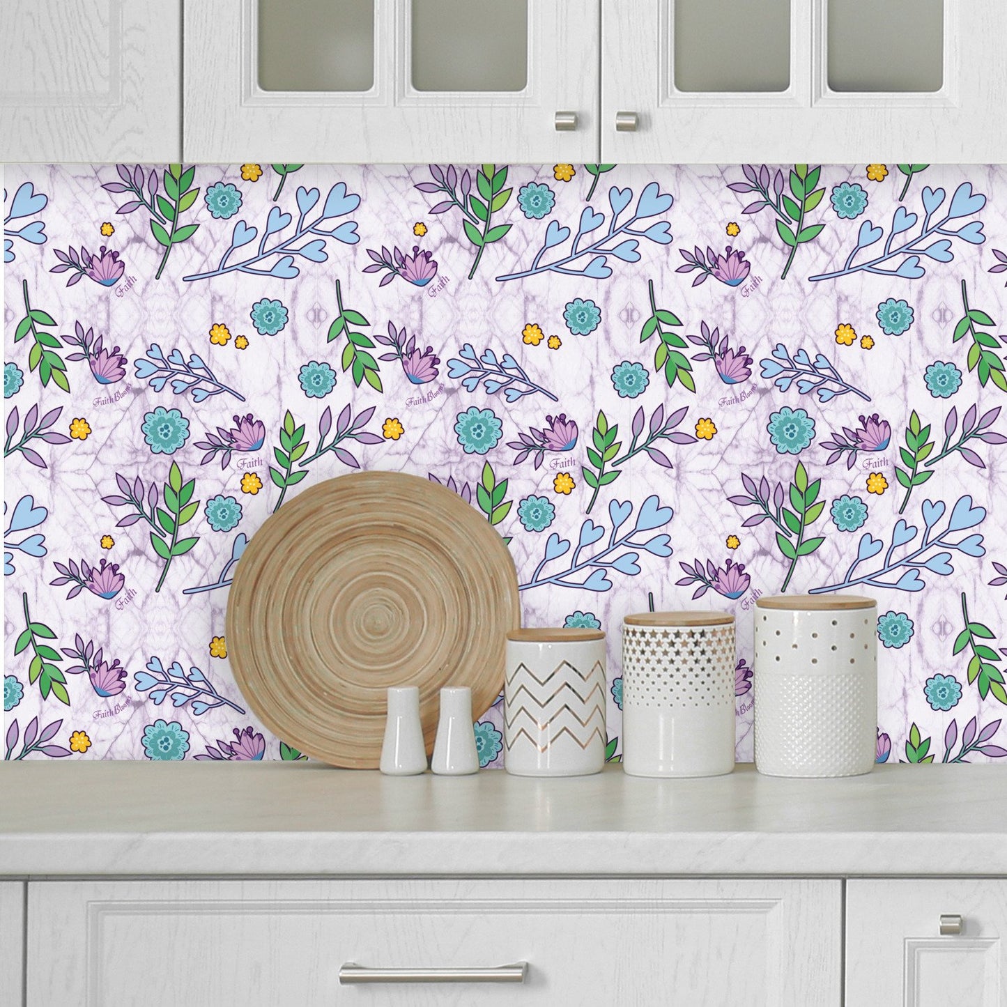 Faith Blooms Floral Marble Wallpaper Panels-Wallpaper-Digital Rawness