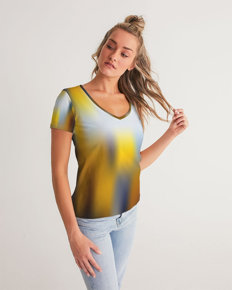 Yellow Women's V Neck Shirt-cloth-Digital Rawness