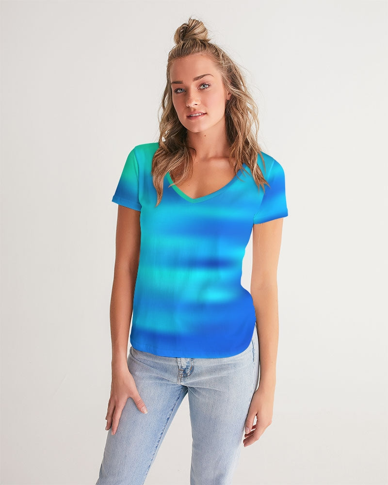 Ocean Shore Blues Women's V Neck Shirt-cloth-Digital Rawness