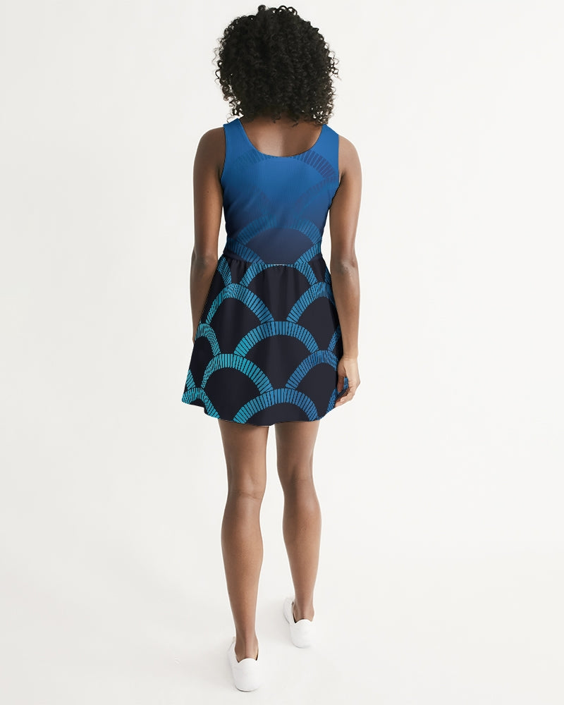 Blue Blues Women's Scoop Neck Skater Dress-cloth-Digital Rawness