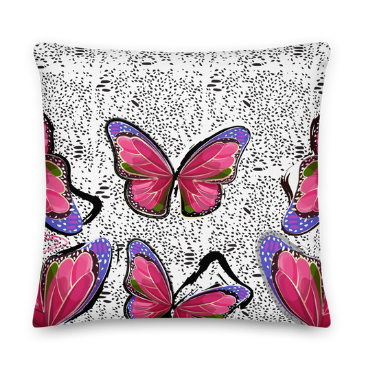22x22 Butterfly Pillow – Dedication design with vibrant butterfly print, inspired by love and nature, perfect for beds, sofas, or chairs – Digital Rawness