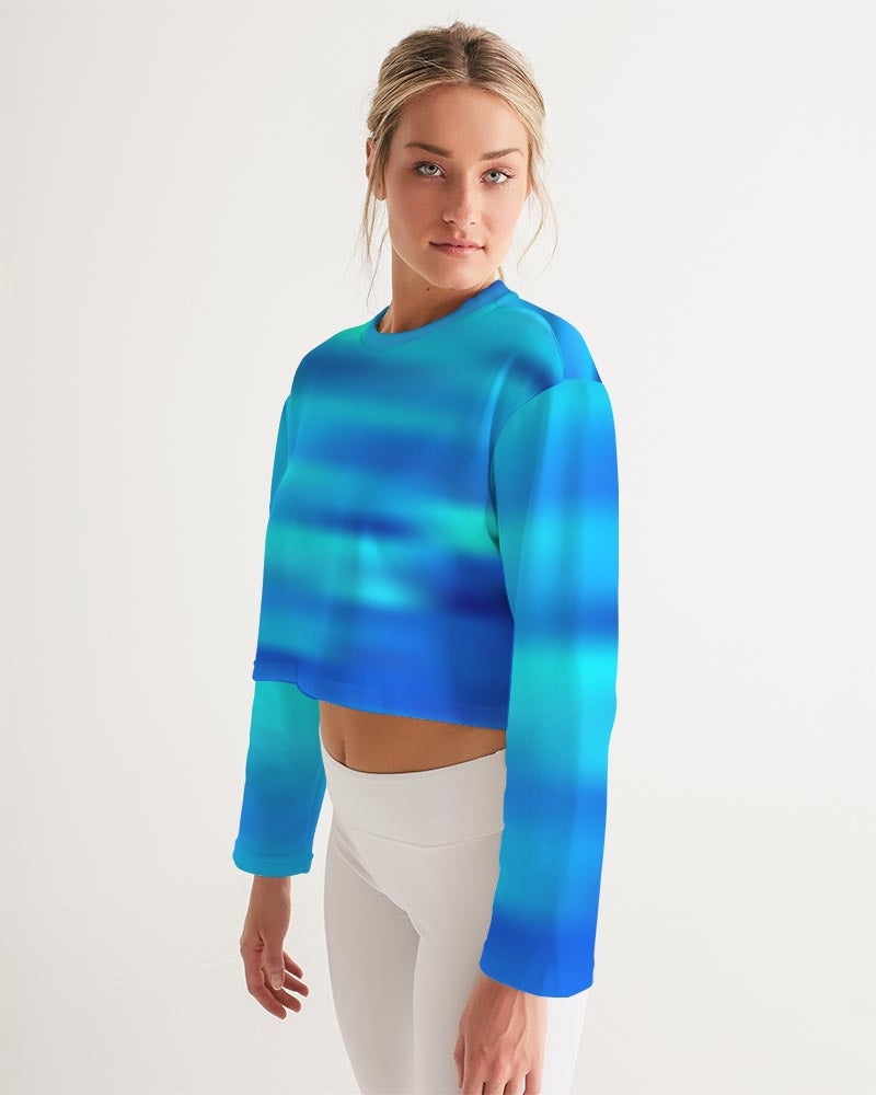 Ocean Shore Blue Women's Cropped Sweatshirt-cloth-Digital Rawness