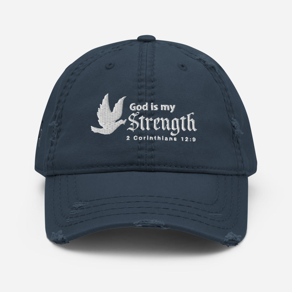 God is my Strength | 2 Corinthians 12:9 Distressed Dad Hats-Hat-Digital Rawness