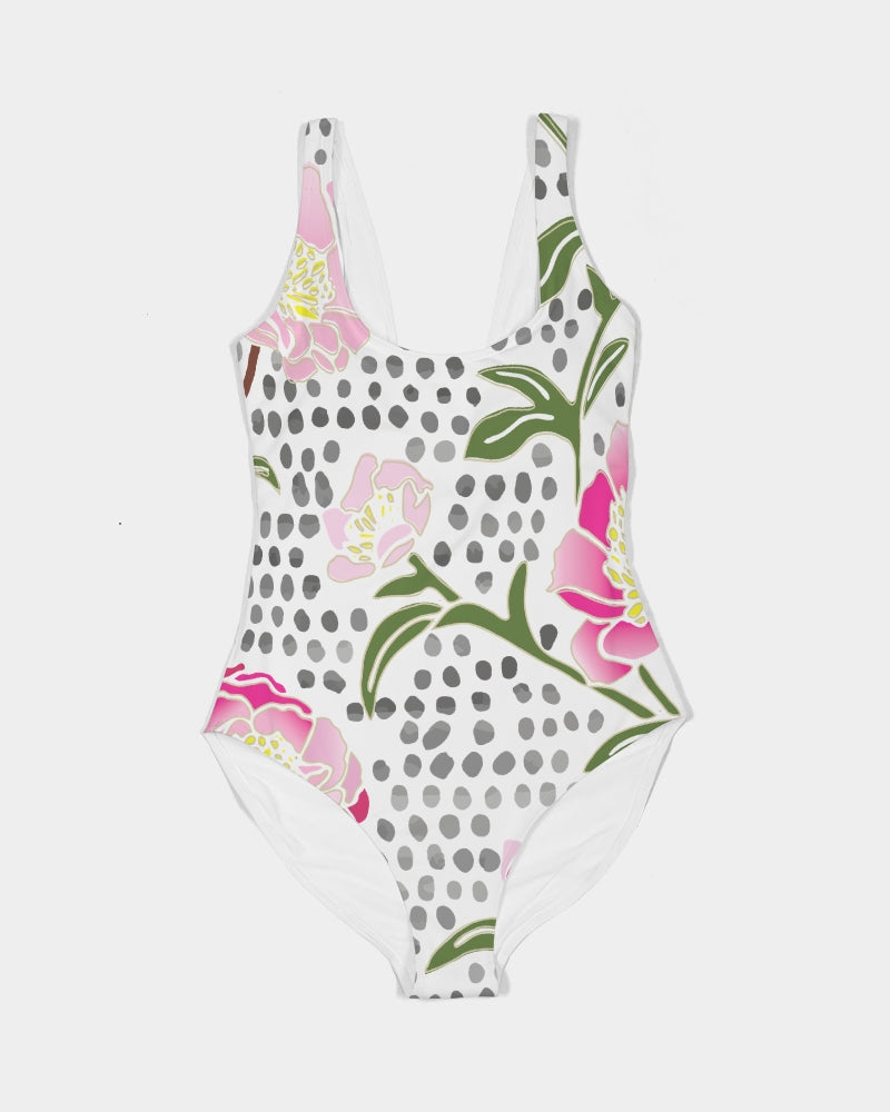 Flower & Dots Women's One-Piece Swimsuit-cloth-Digital Rawness