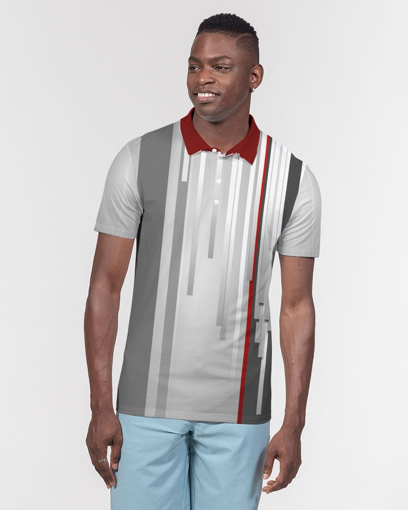 Blur Grey Lines Men's Slim Fit Polo-cloth-Digital Rawness