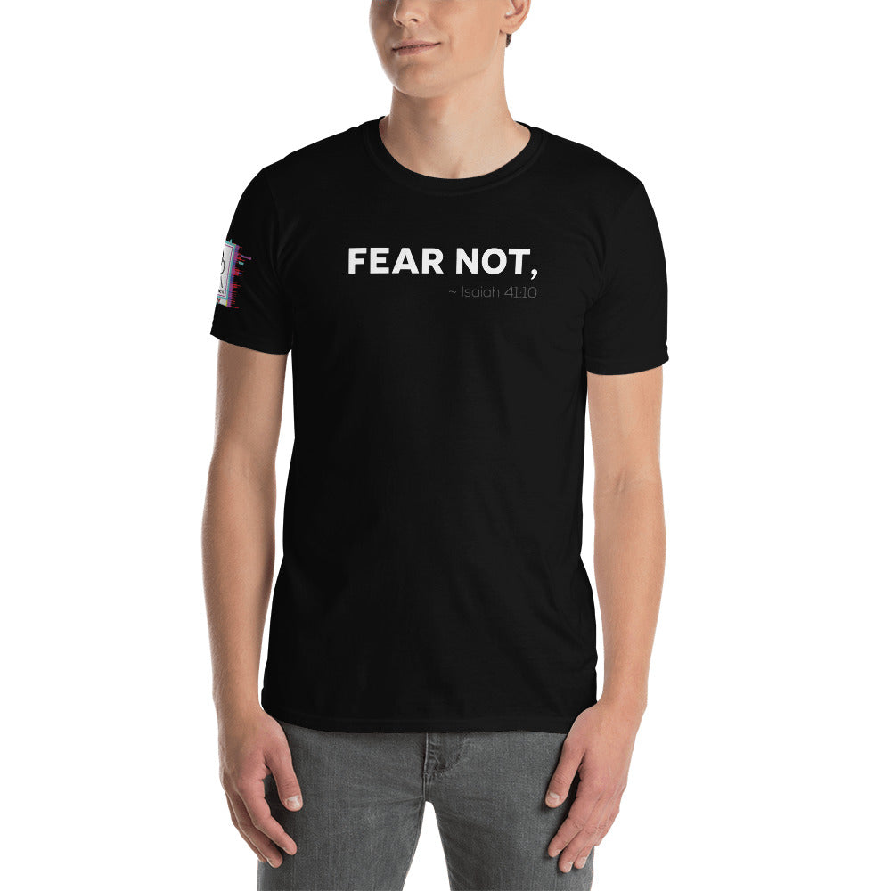Model wearing Isaiah 41:10 "Fear Not" Christian T-Shirt