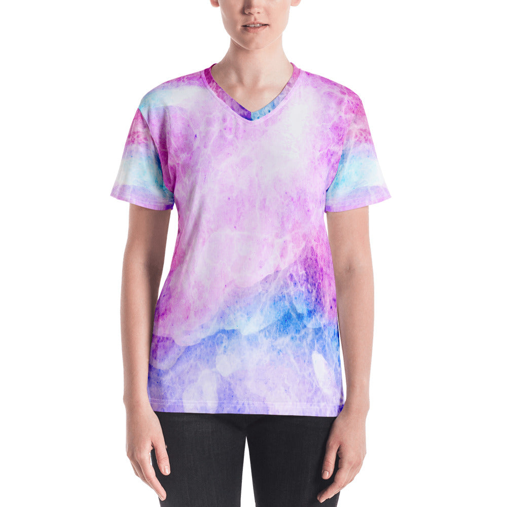 Pink Tie Dye Women's V Neck Shirt-Women Casual-Digital Rawness