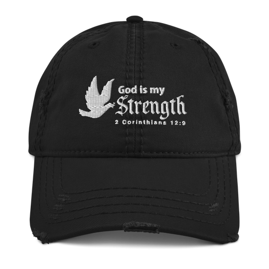 God is my Strength | 2 Corinthians 12:9 Distressed Dad Hats-Hat-Digital Rawness